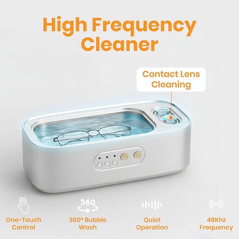 Ultrasonic Jewelry Cleaner – 48kHz High-Frequency Stainless Steel - with 3-Speed Modes, Timer |14 oz, 360° Deep Cleaning | Low Noise, Professional Cleaner for Glasses, Watches, Contact Lenses & More in Kuwait