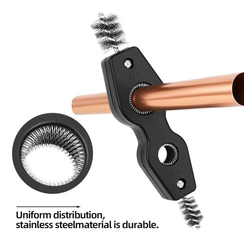 1 Pcs Black Stainless Steel 4 in 1 Copper Tubing Brush Copper Pipe Cleaner Car Battery Cleaning Brush 1/2 in and 3/4 in Cleaning Inside and Outside Thread for Soldering, Plumbing Installation in Kuwait