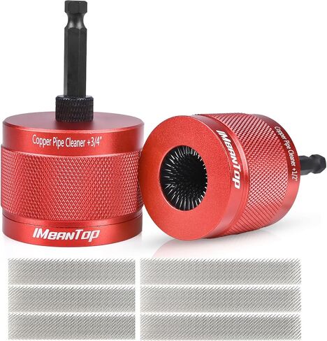 منظف ​​أنابيب نحاسية معدنية 1/2 بوصة و3/4 بوصة للمثقاب، مع ساق سداسية 1/4 بوصة، تحتوي كل منها على شفرتين إضافيتين للفرشاة، لتنظيف الأنابيب النحاسية، والتلميع، وإزالة الطلاء والصدأ (أحمر) in Kuwait