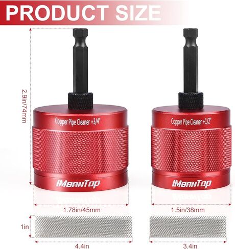 منظف ​​أنابيب نحاسية معدنية 1/2 بوصة و3/4 بوصة للمثقاب، مع ساق سداسية 1/4 بوصة، تحتوي كل منها على شفرتين إضافيتين للفرشاة، لتنظيف الأنابيب النحاسية، والتلميع، وإزالة الطلاء والصدأ (أحمر) in Kuwait