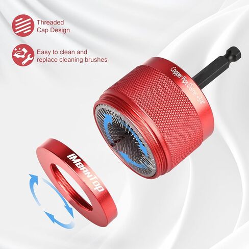 منظف ​​أنابيب نحاسية معدنية 1/2 بوصة و3/4 بوصة للمثقاب، مع ساق سداسية 1/4 بوصة، تحتوي كل منها على شفرتين إضافيتين للفرشاة، لتنظيف الأنابيب النحاسية، والتلميع، وإزالة الطلاء والصدأ (أحمر) in Kuwait