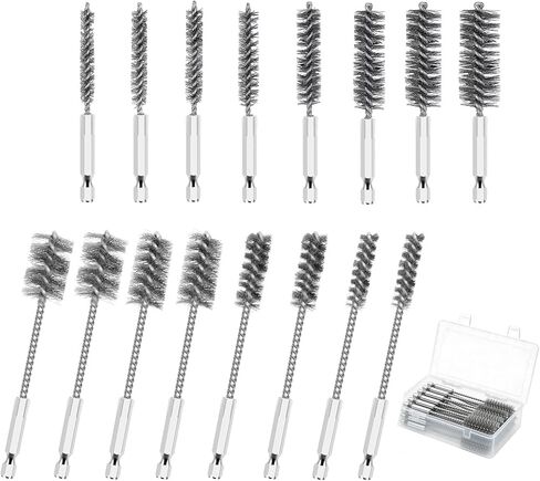 16 Pcs Stainless Steel Bore Brush Set, Heavy Duty Wire Brush for Drill with Hex Shank, Bristles Bore Cleaning Brush Set for Power Drill, Rust, Tube Cleaning in Kuwait