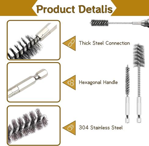 16 Pcs Stainless Steel Bore Brush Set, Heavy Duty Wire Brush for Drill with Hex Shank, Bristles Bore Cleaning Brush Set for Power Drill, Rust, Tube Cleaning in Kuwait
