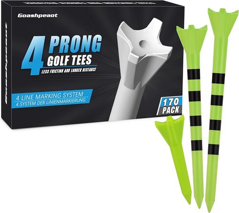 Pro Golf Tees 170 Pack– 4-Prong Reduces Side Spin & Low Friction | 3 Sizes Pack (3¼" / 2¾" / 1½") Plastic Golf Tees for Driver/Irons in Kuwait