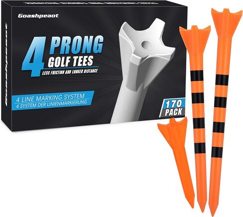 Pro Golf Tees 170 Pack– 4-Prong Reduces Side Spin & Low Friction | 3 Sizes Pack (3¼" / 2¾" / 1½") Plastic Golf Tees for Driver/Irons in Saudi Arabia