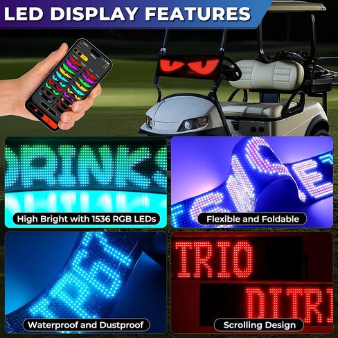 DITRIO Golf Cart Devil Eyes Light، 23x5in عيون LED مرنة قابلة للبرمجة للزجاج الأمامي للسيارة مع التطبيق / جهاز التحكم عن بعد، عيون إلكترا عالية السطوع DIY متحركة لشاحنات عربة الجولف وديكور سيارات الدفع الرباعي in Kuwait