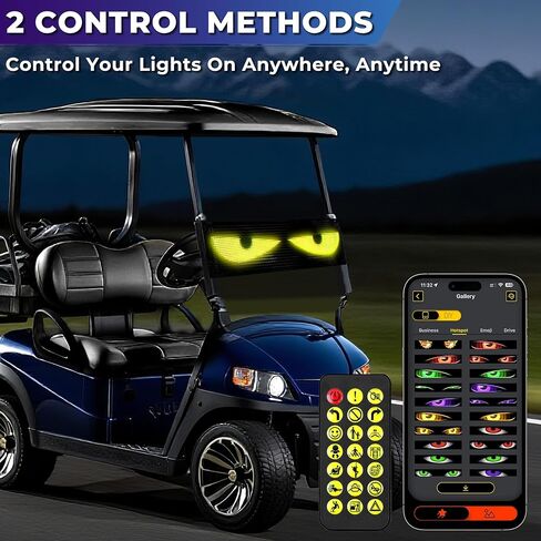 DITRIO Golf Cart Devil Eyes Light، 23x5in عيون LED مرنة قابلة للبرمجة للزجاج الأمامي للسيارة مع التطبيق / جهاز التحكم عن بعد، عيون إلكترا عالية السطوع DIY متحركة لشاحنات عربة الجولف وديكور سيارات الدفع الرباعي in Kuwait