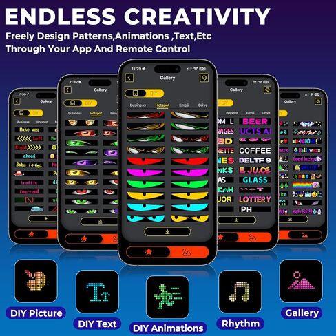 DITRIO Golf Cart Devil Eyes Light، 23x5in عيون LED مرنة قابلة للبرمجة للزجاج الأمامي للسيارة مع التطبيق / جهاز التحكم عن بعد، عيون إلكترا عالية السطوع DIY متحركة لشاحنات عربة الجولف وديكور سيارات الدفع الرباعي in Kuwait