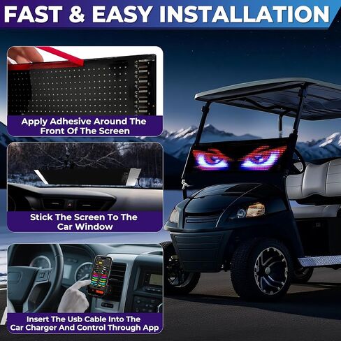 DITRIO Golf Cart Devil Eyes Light، 23x5in عيون LED مرنة قابلة للبرمجة للزجاج الأمامي للسيارة مع التطبيق / جهاز التحكم عن بعد، عيون إلكترا عالية السطوع DIY متحركة لشاحنات عربة الجولف وديكور سيارات الدفع الرباعي in Kuwait