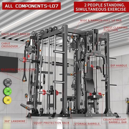 Smith Machine，Multi-Function Squat Rack Power Cage with Cable Crossover System,with Optional Weight Bench, Olympic Barbell Weight Set, for Home Gym in Kuwait