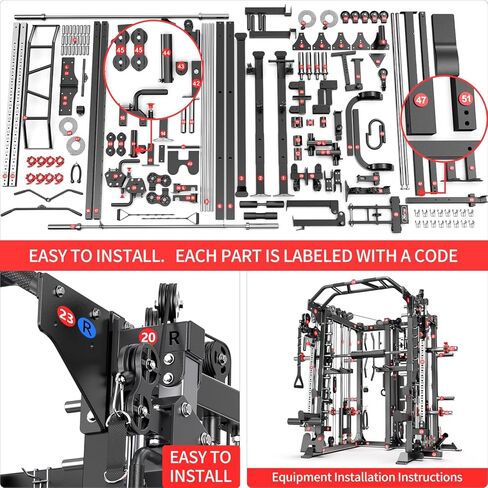 Smith Machine，Multi-Function Squat Rack Power Cage with Cable Crossover System,with Optional Weight Bench, Olympic Barbell Weight Set, for Home Gym in Kuwait