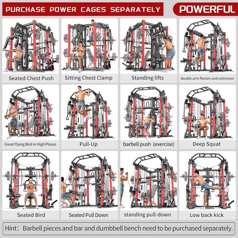 Smith Machine，Multi-Function Squat Rack Power Cage with Cable Crossover System,with Optional Weight Bench, Olympic Barbell Weight Set, for Home Gym in Kuwait