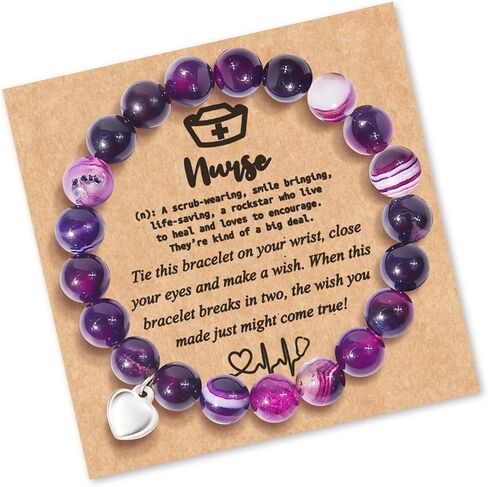 Dcfywl731 Nurses Week Gifts 2025 for Her Nurse Gifts for Women Nurse Bracelet Natural Stone Pink Heart Charm Bracelets for Women Trendy 2025 in Saudi Arabia