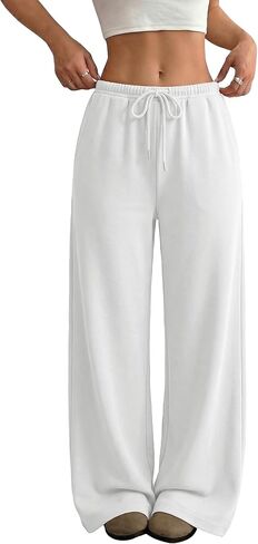 Wide Leg Sweatpants for Women High Waisted Baggy Sweat Track Pants Drawstring Casual Lounge Pants with Pockets in Kuwait