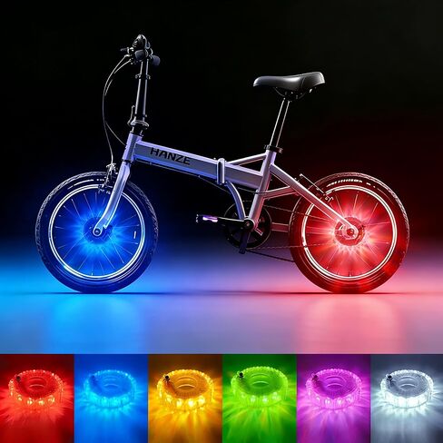 HANZE Rechargeable Bike Wheel Lights – 9 Colors 21 Lighting Modes LED Hub Light, 20H Runtime Motion Activated Bicycle Tire Safety Accessories, Cool Spoke Lights Gifts for Kids Adults (2 Pack) in Kuwait