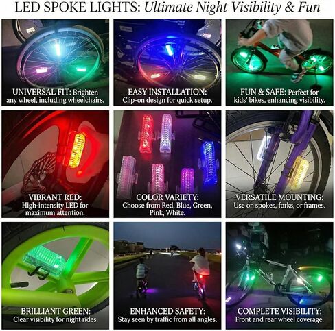 HANZE Bike Wheel Lights Rechargeable, LED Bicycle Spoke Lights 7-Color with 12 Flashing Modes, Motion Sensor Auto On/Off, Waterproof Night Riding Accessories for Kids & Adults E-Bike (4 Pack) in Kuwait