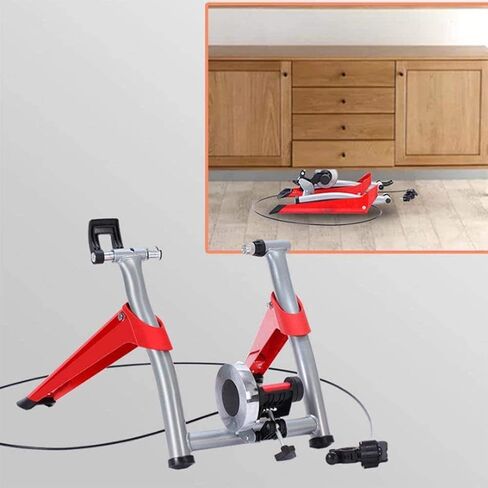 Exercise Bicycle Trainer Stand Indoor Magnetic Resistance 6 Levels Adjustable Wire Control Fold Home Sport Fitness Noise Reduction Stationary Exercise Steel Frame in Kuwait