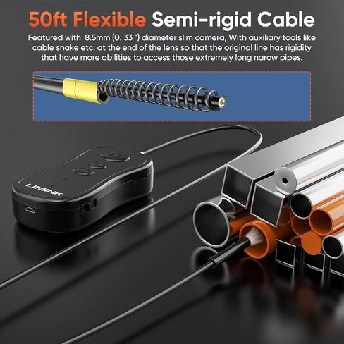 Wireless Endoscope, LIMINK 50Ft Snake Camera, Inspection Camera with Ip67 Waterproof, WiFi borescopes 2.0 MP HD Drain Camera for Android and iOS Smartphone, iPhone, iPad, Samsung -Black(50FT) in Kuwait