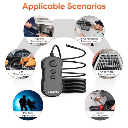 Wireless Endoscope, LIMINK 50Ft Snake Camera, Inspection Camera with Ip67 Waterproof, WiFi borescopes 2.0 MP HD Drain Camera for Android and iOS Smartphone, iPhone, iPad, Samsung -Black(50FT) in Kuwait