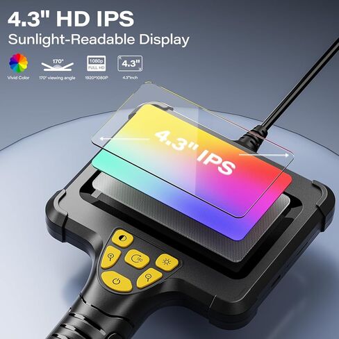 كاميرا منظار محمولة مع ضوء - كابل شبه صلب بطول 16.5 قدم وشاشة IPS مقاس 4.3 بوصة وكاميرا ثعبان مع 8 مصابيح LED، ومنظار IP67 مقاوم للماء لإصلاح السيارات وفحص السباكة والتدفئة والتهوية وتكييف الهواء (HVAC) in Kuwait