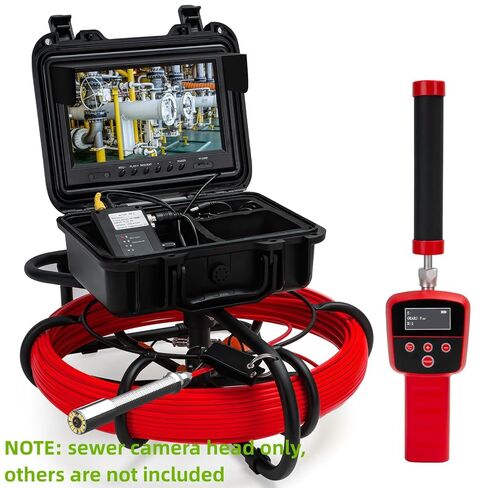 رأس كاميرا الصرف الصحي WP9600FTR مع غطاء واقي عجلة توجيه جهاز الإرسال 512 هرتز، ملحق بديل/أجزاء من 23 مم/0.9 بوصة كاميرا فحص الصرف الصحي JQKJCAM مع محدد موقع 12 مصباحًا (WP90F SP09F) in Kuwait