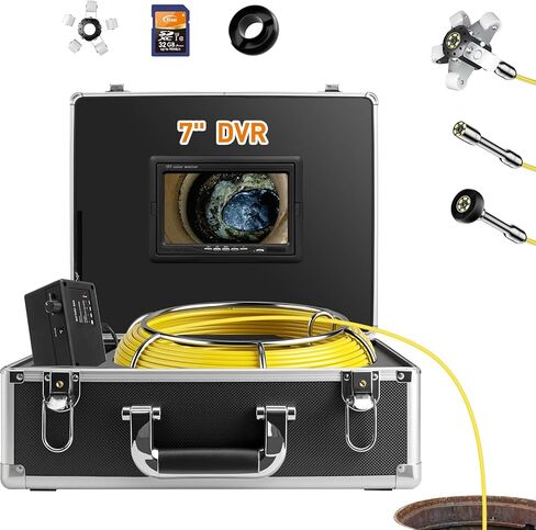 Sewer Camera 100 FT, 7" 1080P Screen & DVR,10X Zoom, Plumbing Cameras with Lights-6 LED, 32GB Card, IP68 Waterproof Snake Cameras for Duct Pipe,12V 4500mAh Battery Sewer Inspection Camera in Saudi Arabia