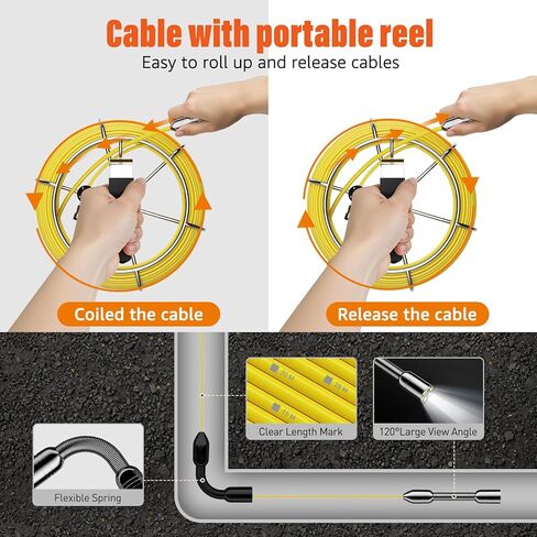 Sewer Camera 100 FT, 7" 1080P Screen & DVR,10X Zoom, Plumbing Cameras with Lights-6 LED, 32GB Card, IP68 Waterproof Snake Cameras for Duct Pipe,12V 4500mAh Battery Sewer Inspection Camera in Saudi Arabia