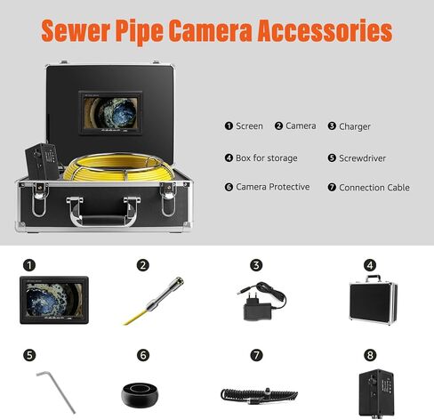 Sewer Camera 100 FT, 7" 1080P Screen & DVR,10X Zoom, Plumbing Cameras with Lights-6 LED, 32GB Card, IP68 Waterproof Snake Cameras for Duct Pipe,12V 4500mAh Battery Sewer Inspection Camera in Saudi Arabia