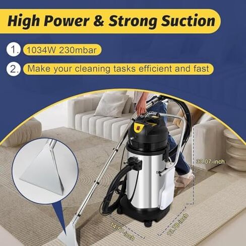 Commercial Carpet Cleaner Machine, 30L Deep Cleaning with Water Vacuum Head & Round Brush, Portable Wet/Dry Upholstery & Curtain Cleaner for Hotels & Guest Houses in Saudi Arabia