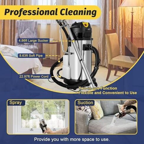 Commercial Carpet Cleaner Machine, 30L Deep Cleaning with Water Vacuum Head & Round Brush, Portable Wet/Dry Upholstery & Curtain Cleaner for Hotels & Guest Houses in Saudi Arabia