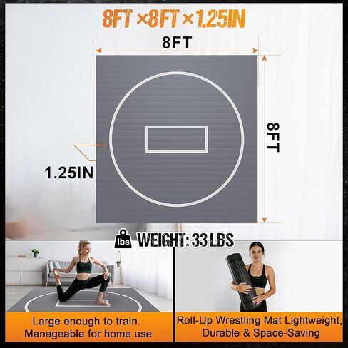 Wrestling Mat for Home, 10' x 10' / 8' x 8'/ 5' x 10' Grappling Mat for BJJ, MMA, Jiu Jitsu, Judo, Gym, Roll-Up Wrestling Practice Mat for Kids & Adults，Easy to Clean Indoor/Outdoor in Saudi Arabia