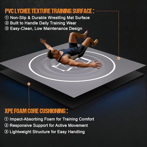Wrestling Mat for Home, 10' x 10' / 8' x 8'/ 5' x 10' Grappling Mat for BJJ, MMA, Jiu Jitsu, Judo, Gym, Roll-Up Wrestling Practice Mat for Kids & Adults，Easy to Clean Indoor/Outdoor in Saudi Arabia