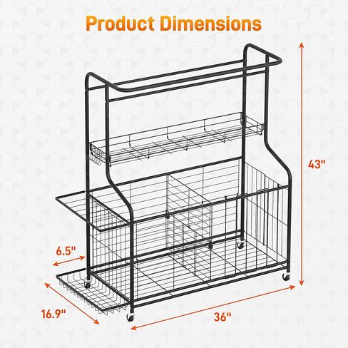 Sports Equipment Organizer -Heavy Duty Rolling Garage Storage Rack & Ball Holder, Large Capacity Cart for Outdoor Toy Storage & Garage Storage in Kuwait