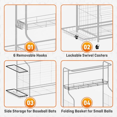 Sports Equipment Organizer -Heavy Duty Rolling Garage Storage Rack & Ball Holder, Large Capacity Cart for Outdoor Toy Storage & Garage Storage in Kuwait