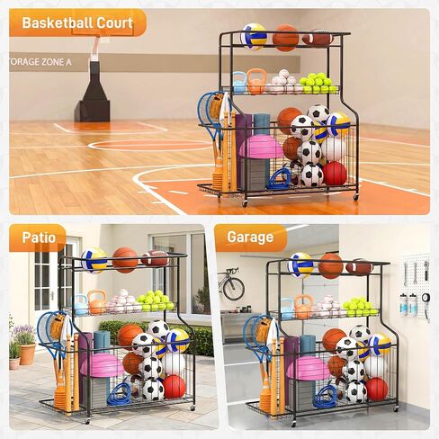 Sports Equipment Organizer -Heavy Duty Rolling Garage Storage Rack & Ball Holder, Large Capacity Cart for Outdoor Toy Storage & Garage Storage in Kuwait