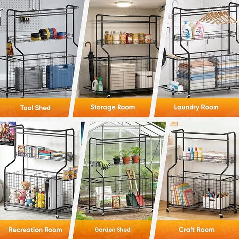 Sports Equipment Organizer -Heavy Duty Rolling Garage Storage Rack & Ball Holder, Large Capacity Cart for Outdoor Toy Storage & Garage Storage in Kuwait