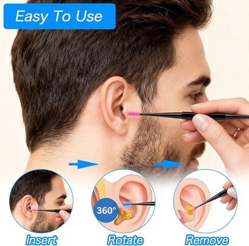 12 PCS Ear Wax Removal Tool, Reusable Spiral Ear Wax Removal Kit with Soft Silicone Double Sided Head, Safe Cleaner Tool for Adults in Saudi Arabia