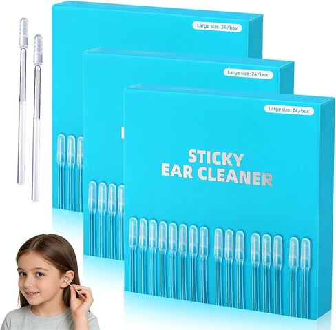 أعواد تنظيف الأذن اللزجة - عناية لطيفة ومرئية بالأذن، مسحات أذن لزجة، مسحات رأس ناعمة لاصقة قابلة لإعادة الاستخدام، أعواد تنظيف الأذن اللاصقة لجميع الأعمار (3 صناديق) in Kuwait