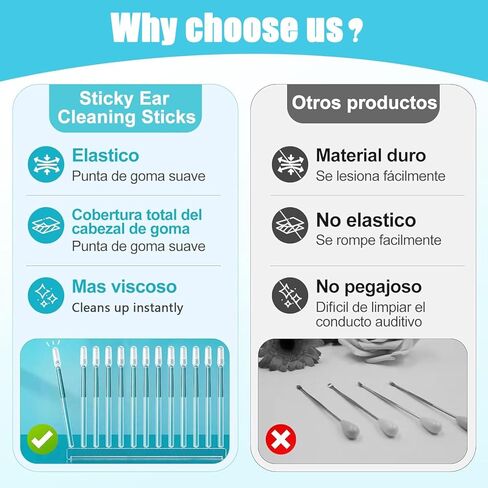 أعواد تنظيف الأذن اللزجة - عناية لطيفة ومرئية بالأذن، مسحات أذن لزجة، مسحات رأس ناعمة لاصقة قابلة لإعادة الاستخدام، أعواد تنظيف الأذن اللاصقة لجميع الأعمار (3 صناديق) in Kuwait