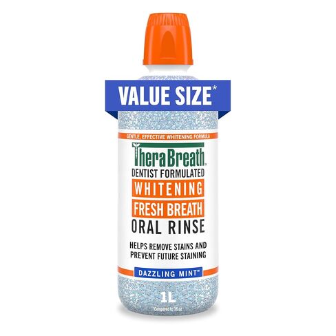 TheraBreath Whitening Mouthwash, Dazzling Mint, Dentist Formulated, 1 Liter in Kuwait