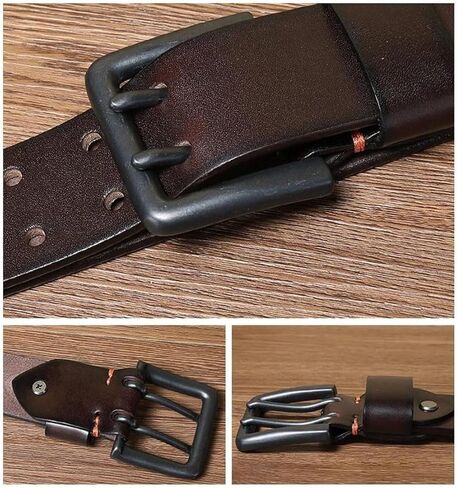 Men's vintage Genuine Leather Double Pin Buckle Waistband Business Belt Craft Accessories For Jeans in Saudi Arabia