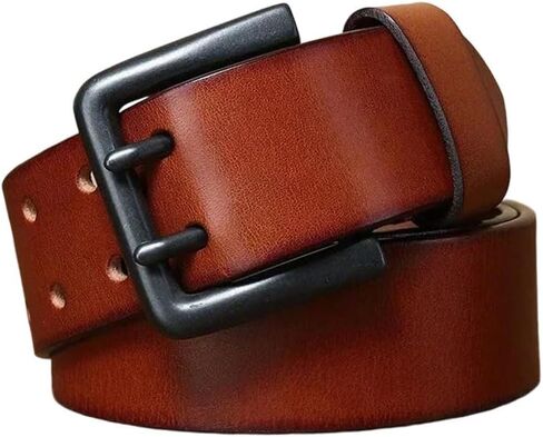 Men's vintage Genuine Leather Double Pin Buckle Waistband Business Belt Craft Accessories For Jeans in Saudi Arabia