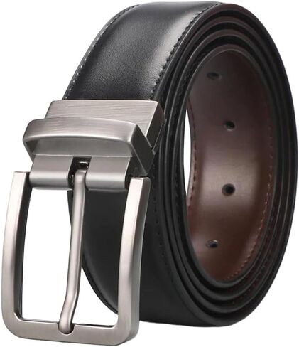 Men's Leather Dress Belt Black Buckle Two Sided Casual Formal Jeans Pants Belt in Saudi Arabia