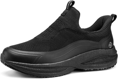 NINGO Non Slip Work Shoes for Men, Waterproof Comfortable Slip On Chef Shoes, Lightweight Breathable Walking Sneakers with Arch Support, for Food Service, Restaurant, Kitchen, Outdoor, Working, Black in Kuwait