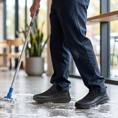 NINGO Non Slip Work Shoes for Men, Waterproof Comfortable Slip On Chef Shoes, Lightweight Breathable Walking Sneakers with Arch Support, for Food Service, Restaurant, Kitchen, Outdoor, Working, Black in Kuwait