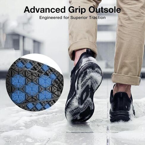 NINGO Non Slip Work Shoes for Men, Waterproof Comfortable Slip On Chef Shoes, Lightweight Breathable Walking Sneakers with Arch Support, for Food Service, Restaurant, Kitchen, Outdoor, Working, Black in Kuwait