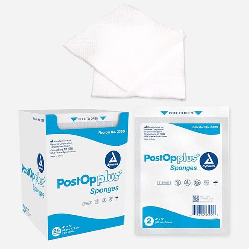 Dynarex 3355 Post Op Plus Sponge, 4" Length, 3" Width, Pack of 1200 in Saudi Arabia
