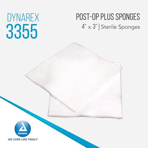Dynarex 3355 Post Op Plus Sponge, 4" Length, 3" Width, Pack of 1200 in Saudi Arabia