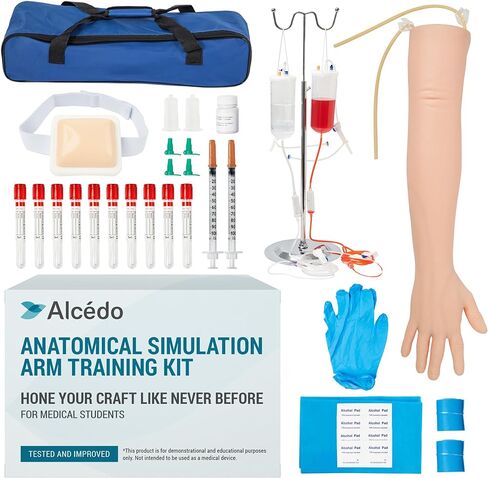 Alcedo Phlebotomy Practice Kit, Complete Venipuncture and Injection IV Practice Essentials, Realistic Training Arm with Stand & Carry Bag, Light Skin, for Medical Students & Educational Use Only in Kuwait