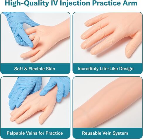 Alcedo Phlebotomy Practice Kit, Complete Venipuncture and Injection IV Practice Essentials, Realistic Training Arm with Stand & Carry Bag, Light Skin, for Medical Students & Educational Use Only in Kuwait